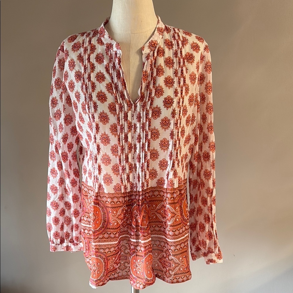 Talbots mandarin collar lightweight cotton blouse pleated  relaxed fit M